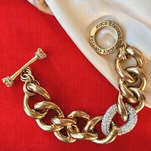 Vintage Juicy Couture Y2K McBling Chunky Pavé Link Toggle Bracelet Crown Charm